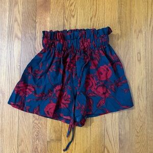 SHEIN Red and Blue Floral High Waist Shorts